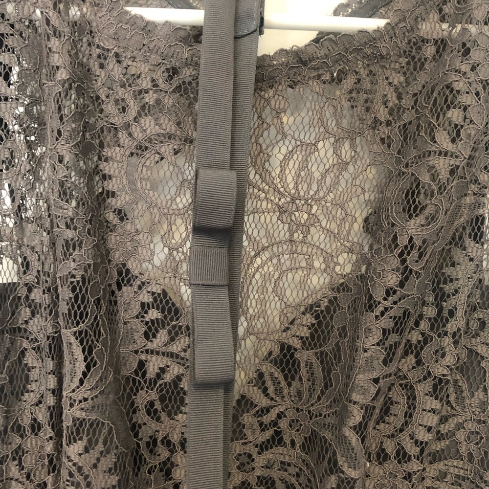 Dessy Collection Slate Gray Lace Bodice Wedding Dress - Picture 3 of 4